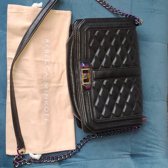 Rebecca Minkoff Iridescent Holograph Love Black /Oil Slick Leather Bag and Dust - Picture 10 of 15